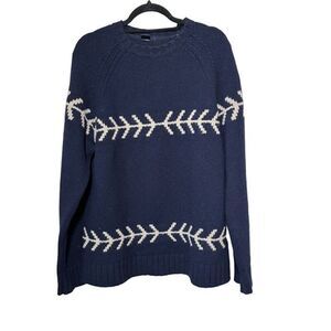GAP 90s Navy Blue Wool Crewneck Sweater with White Nordic Pattern Size L